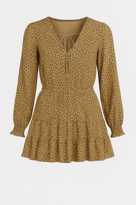 Rosie | Lekką szyfonowa sukienka mini z dekoltem i długim rękawem 0