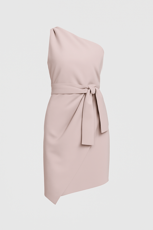 Irene | Asymetryczna sukienka koktajlowa z paskiem 0