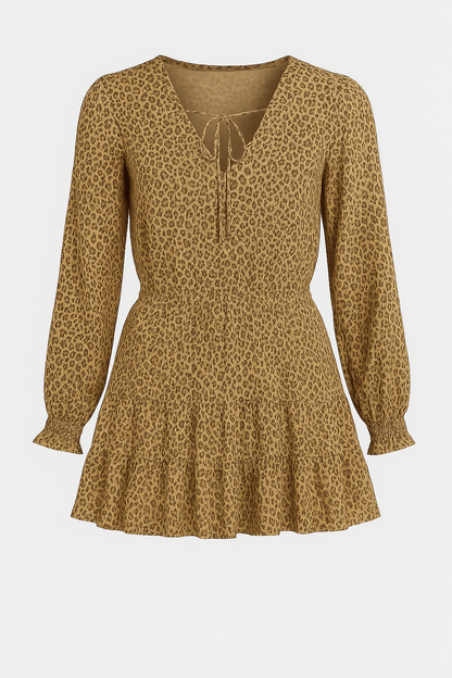 Rosie | Lekką szyfonowa sukienka mini z dekoltem i długim rękawem 0